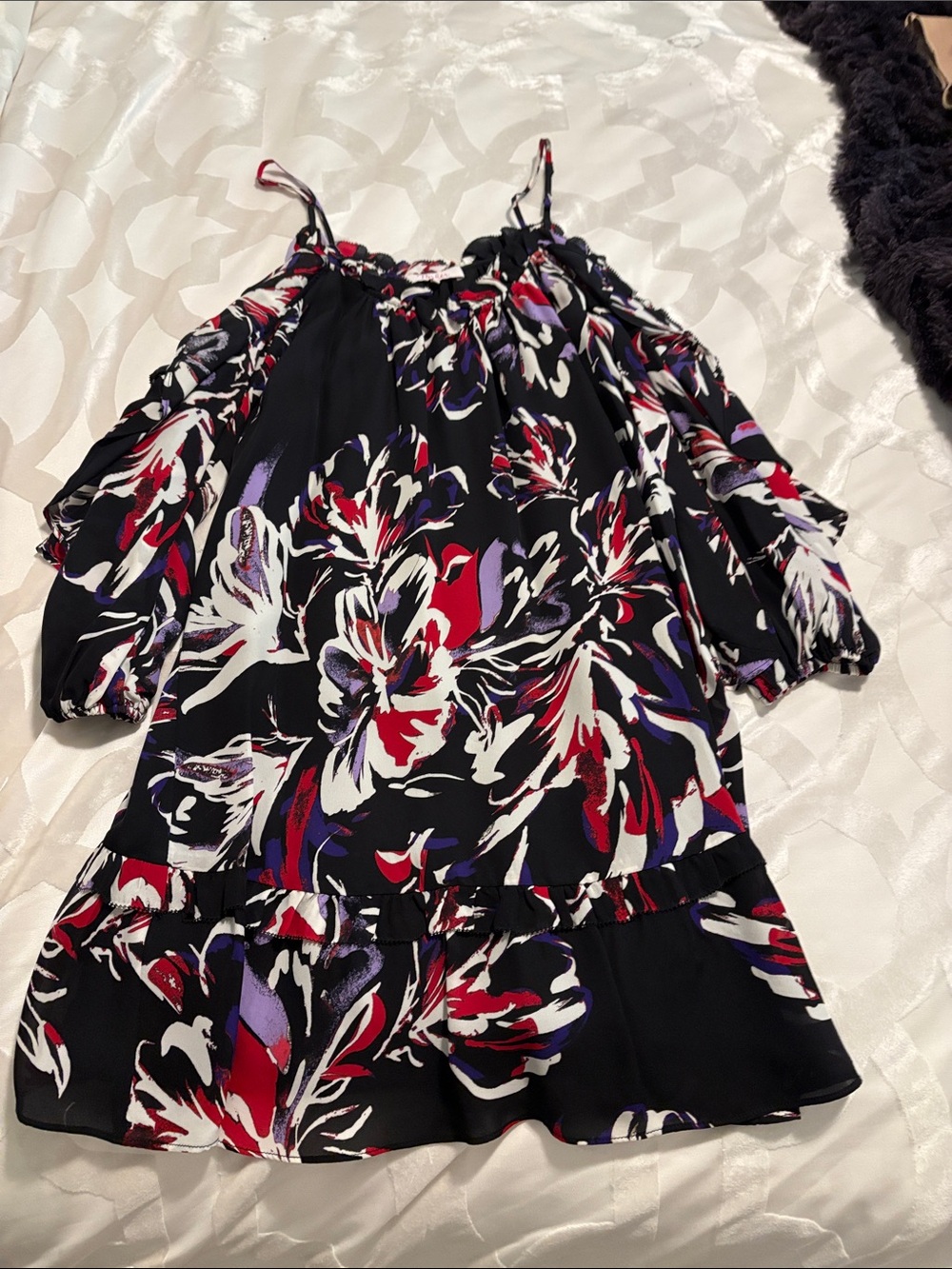Parker Black Floral Print Spaghetti Strap Mini Dress